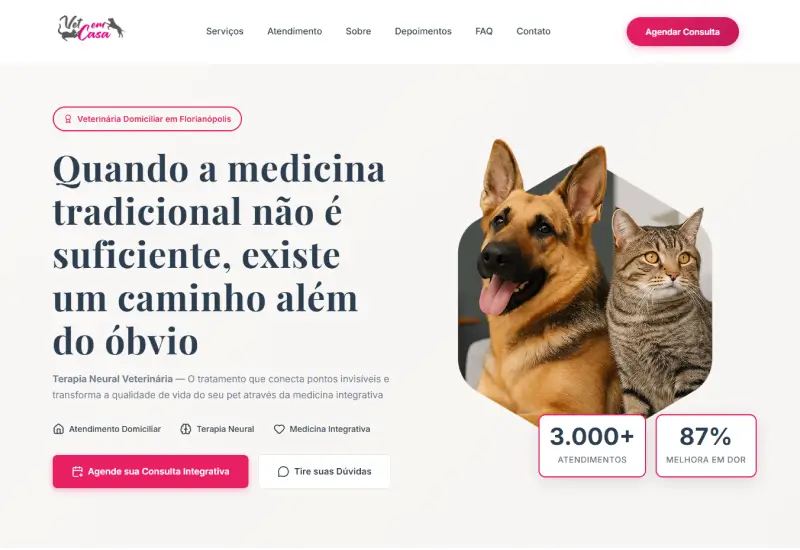 Screenshot do site Vet em Casa